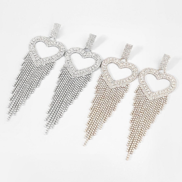 Elegant Silver Heart Tassel Earrings - Picture 2 of 3